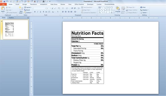 Nutrition Facts Template Microsoft Word